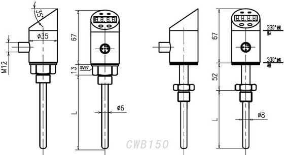 CWB150數(shù)顯溫度變送器外形尺寸圖